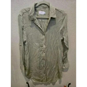 Onia Women's Green Striped Button-Up Tunic Shirt Long Sleeve Casual M